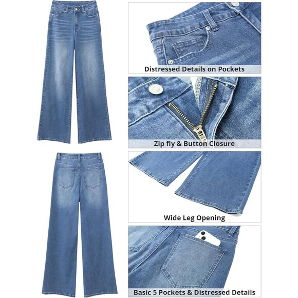 Wide Leg Jeans Women High Waist Breathable Stretch Casual Baggy Pants - Picture 6 of 7